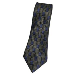 LANVIN Men's 100% Silk Necktie LUXURY Tie Blue Green Geometric Art W:3.7" EUC